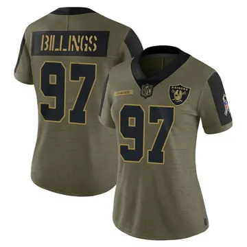 Nike Andrew Billings Women's Limited Las Vegas Raiders Olive 2021 Salute To Service Jersey