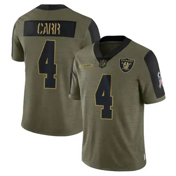 Nike Derek Carr Men's Limited Las Vegas Raiders Olive 2021 Salute To Service Jersey