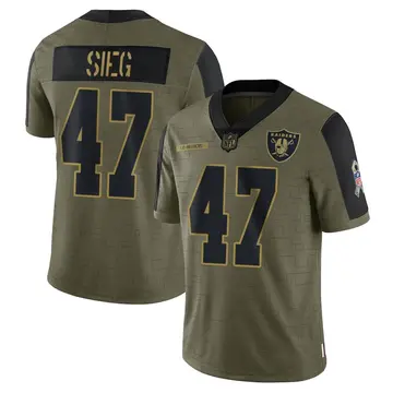 Nike Trent Sieg Youth Limited Las Vegas Raiders Olive 2021 Salute To Service Jersey